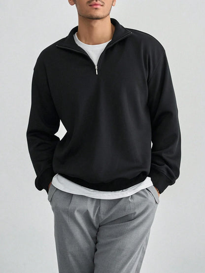 SXV STYLE Solid Plain Half Zipper Collared Sweatshirt for Men