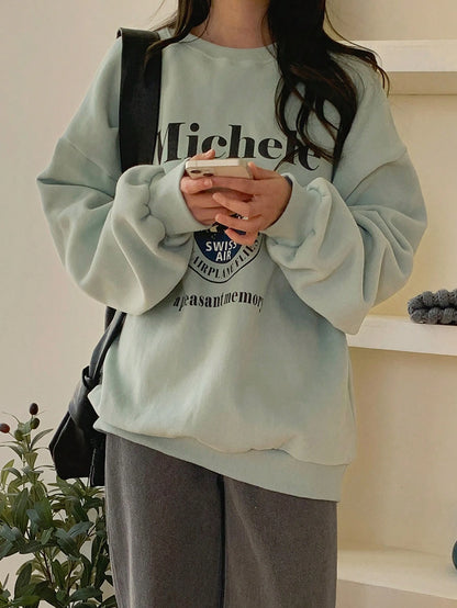 SXV Swiss air Letter Graphic Drop Shoulder Oversized Pullover,Long Sleeve Tops,Fall Clothes Sweatshirt