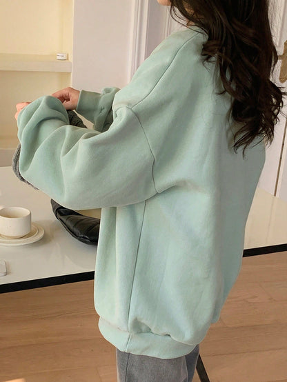 SXV Swiss air Letter Graphic Drop Shoulder Oversized Pullover,Long Sleeve Tops,Fall Clothes Sweatshirt