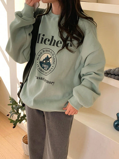 SXV Swiss air Letter Graphic Drop Shoulder Oversized Pullover,Long Sleeve Tops,Fall Clothes Sweatshirt