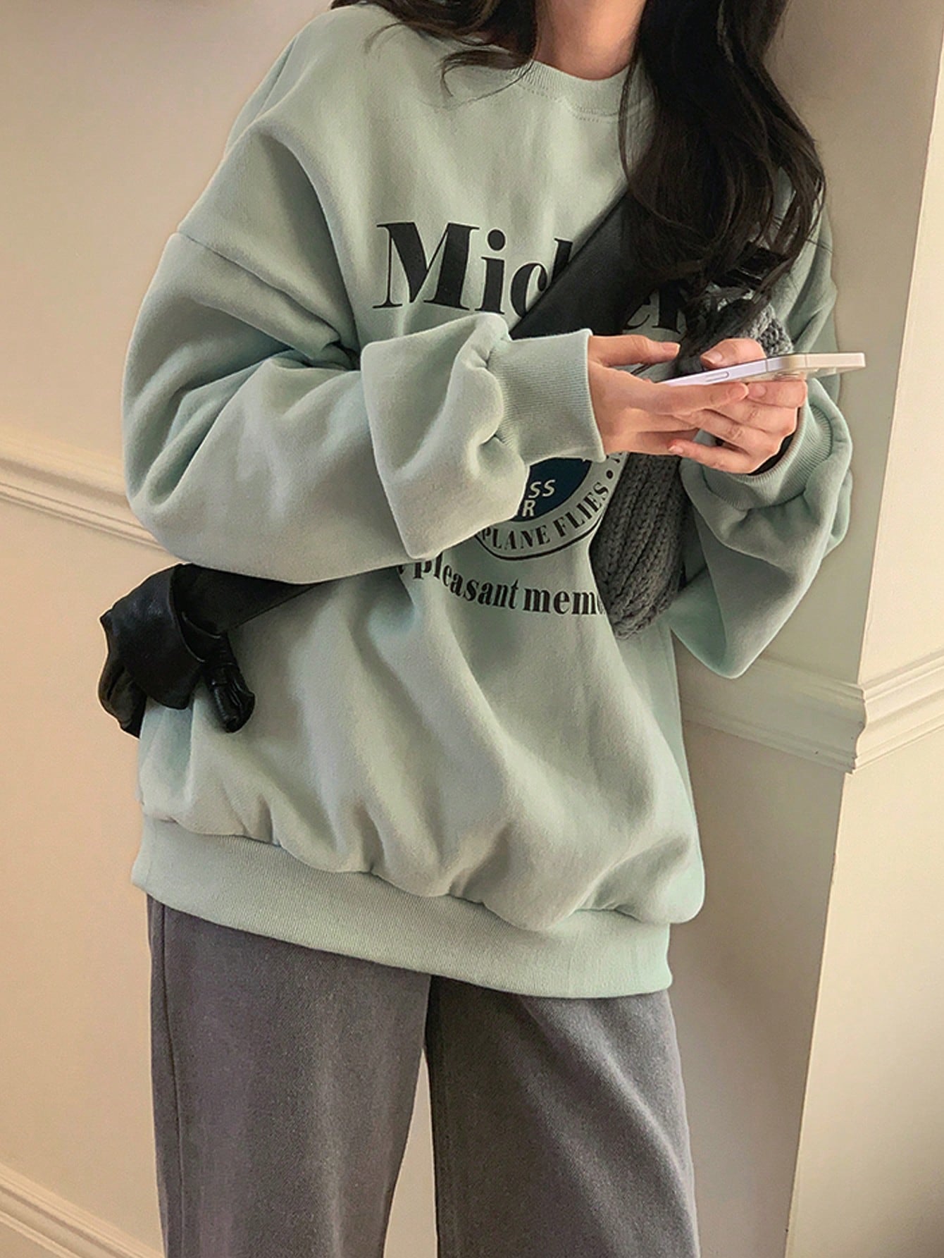 SXV Swiss air Letter Graphic Drop Shoulder Oversized Pullover,Long Sleeve Tops,Fall Clothes Sweatshirt