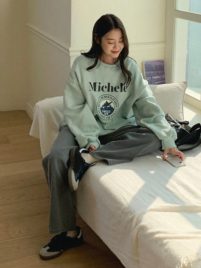 SXV Swiss air Letter Graphic Drop Shoulder Oversized Pullover,Long Sleeve Tops,Fall Clothes Sweatshirt