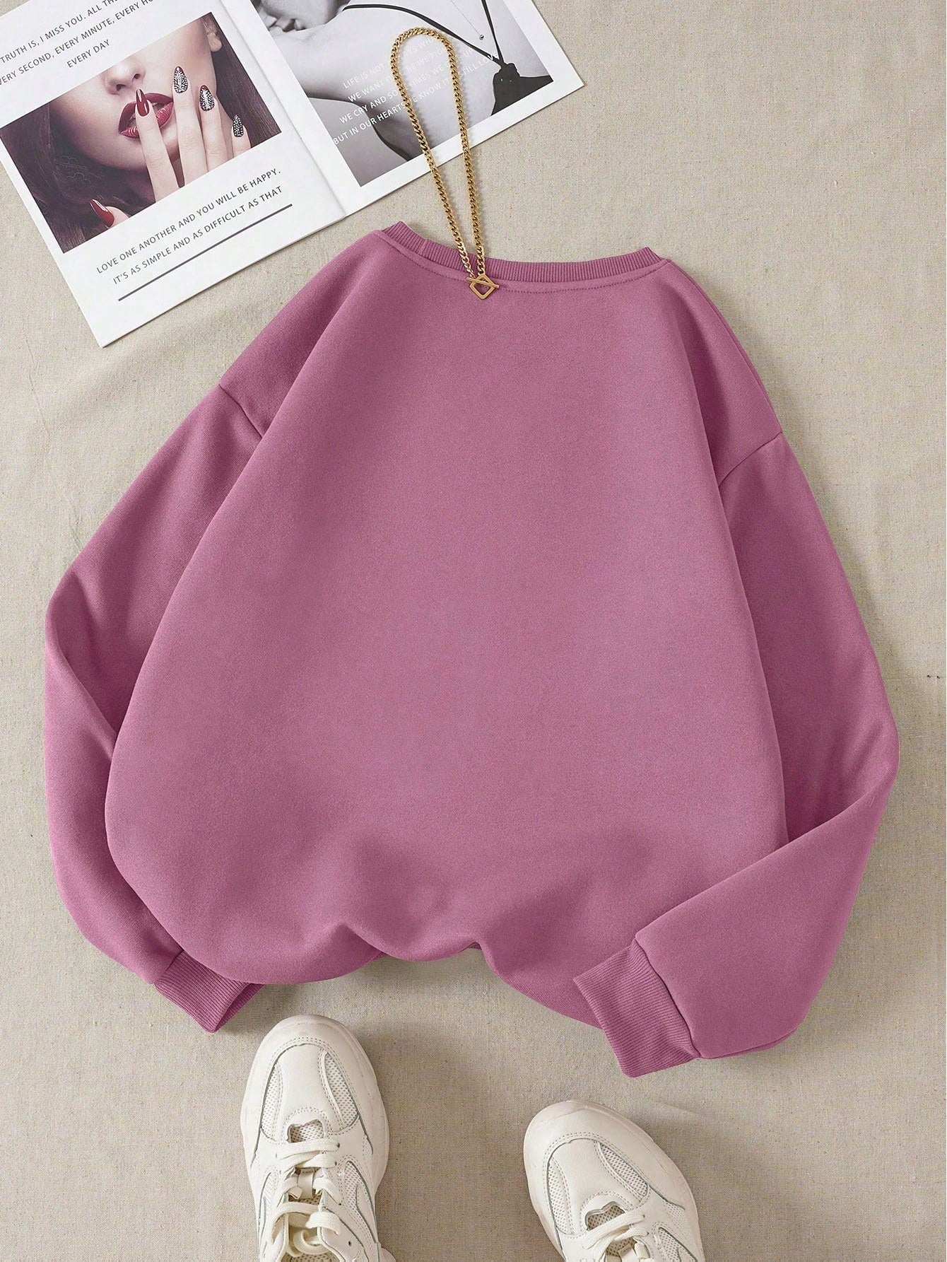 SXV Casual Round Neck Long Sleeve Letter Print Minimalist Sweatshirt, Everyday Wear