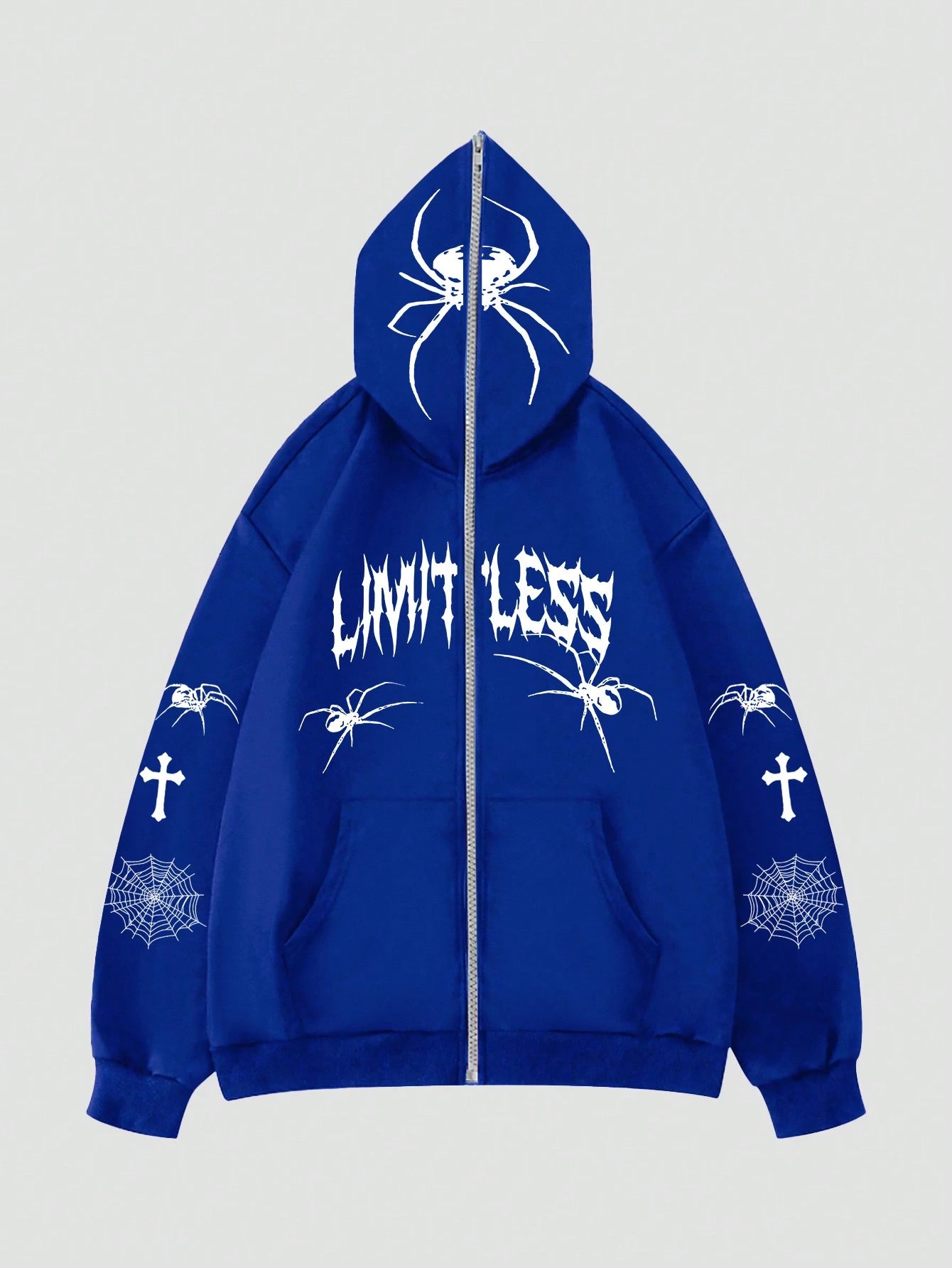 SXV Letter & Spider Printed Zip Up Hoodie