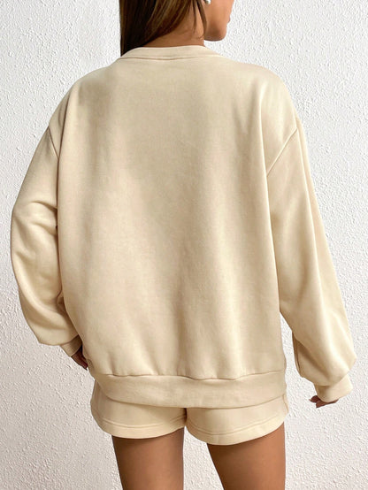 SXV Miami florida Letter Graphic Drop Shoulder Hoodie & Drawstring Waist Shorts