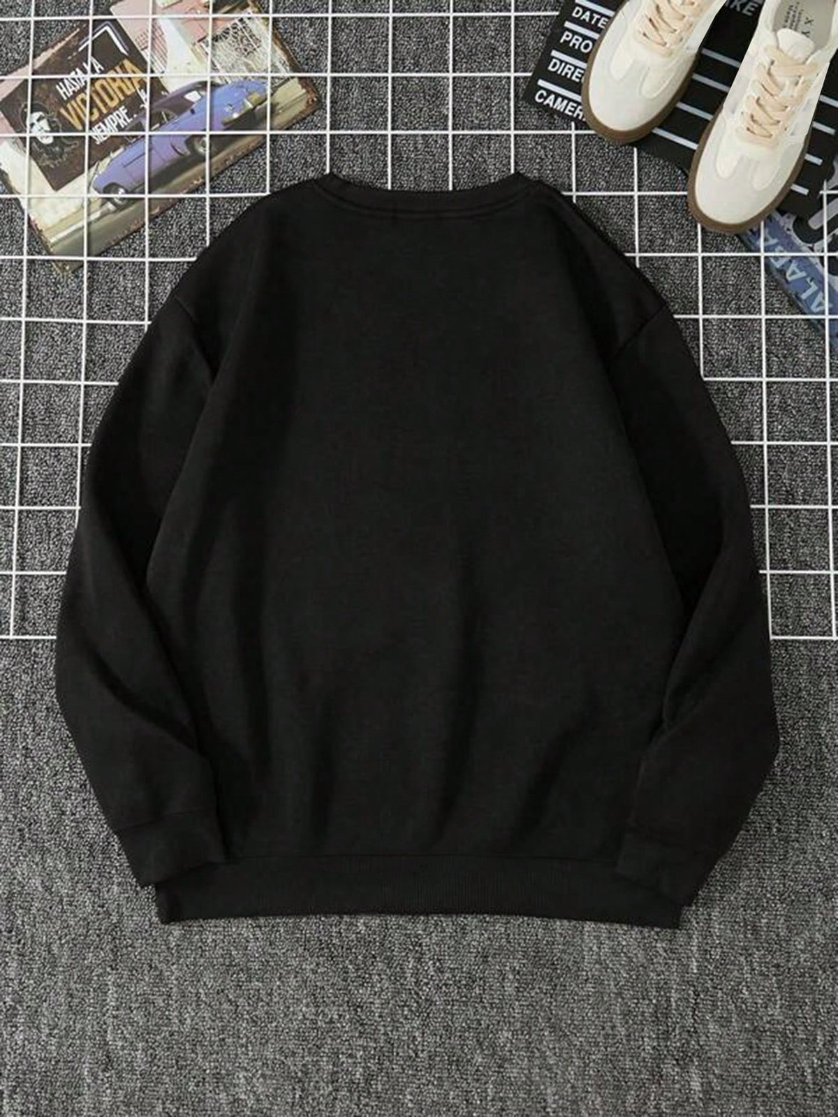 SXV Men's Minimalist Letter Print Slim Fit Crew Neck High Street Vintage Casual Thin Thermal Lined Sweatshirt