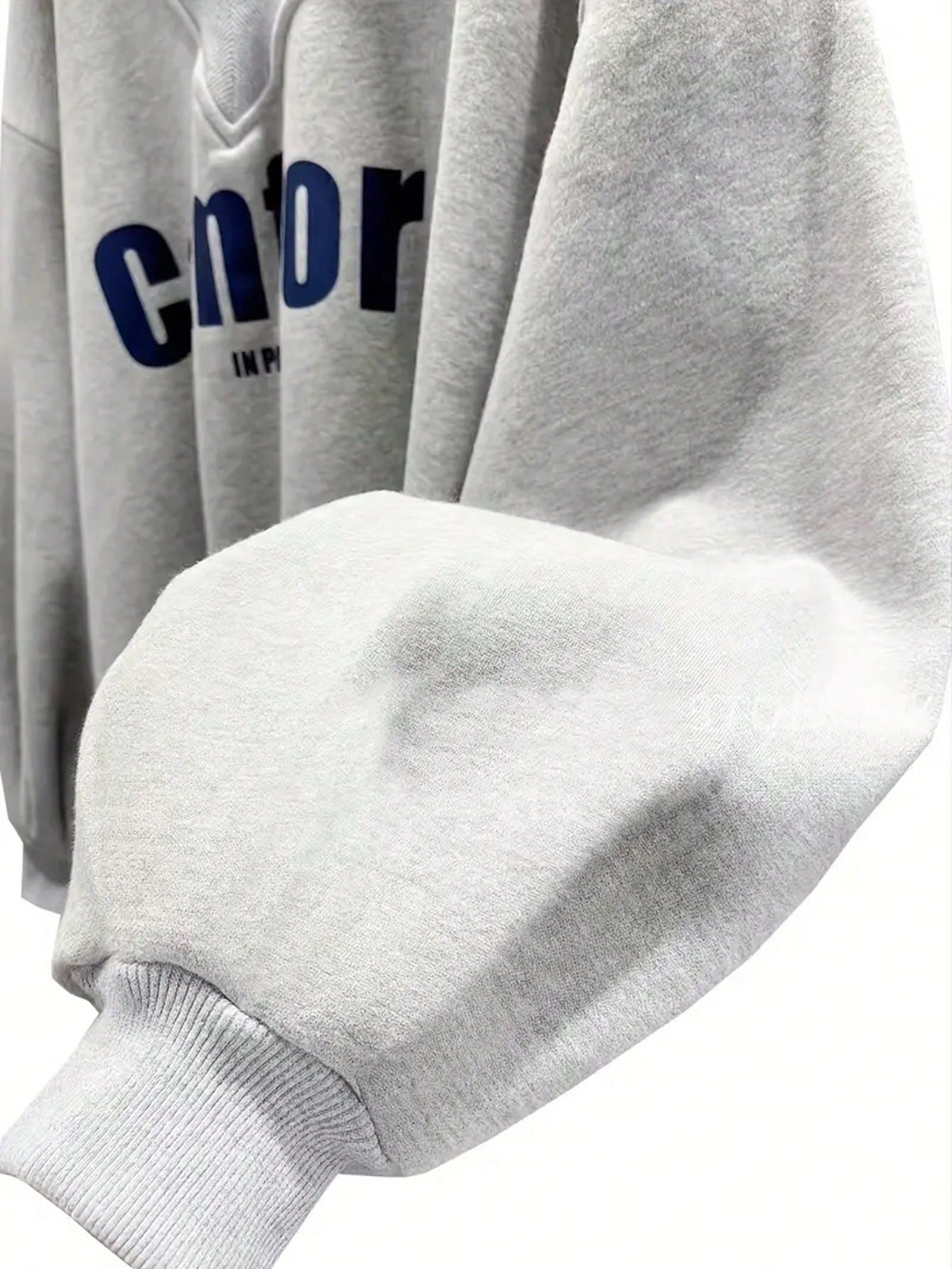 SXV Comfort in Paris Printed V Neck Letter Graphic Drop Shoulder Grey Baggy Oversized Sweatshirt