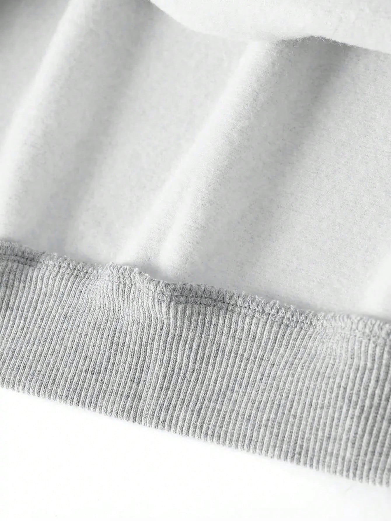 SXV Comfort in Paris Printed V Neck Letter Graphic Drop Shoulder Grey Baggy Oversized Sweatshirt