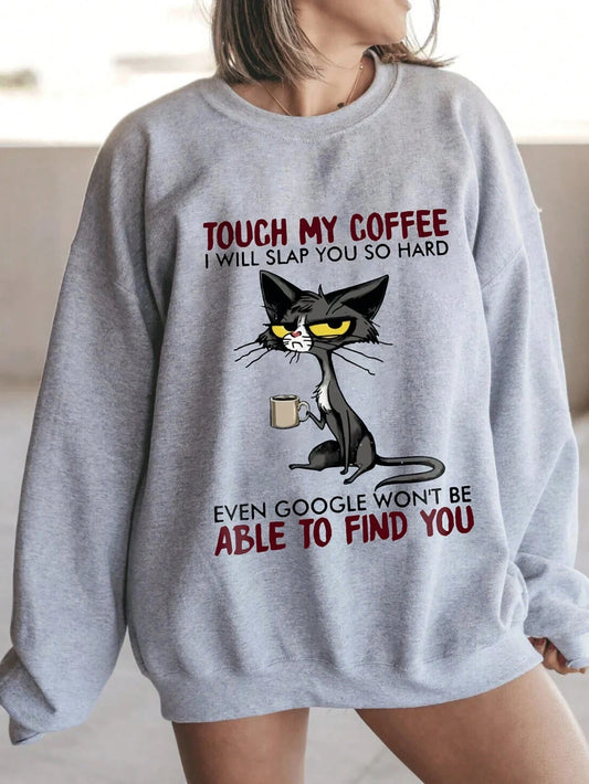 SXV touch my coffee Cartoon & Slogan Graphic Drop Shoulder Sweatshirt