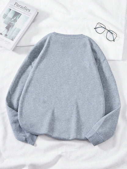 SXV touch my coffee Cartoon & Slogan Graphic Drop Shoulder Sweatshirt