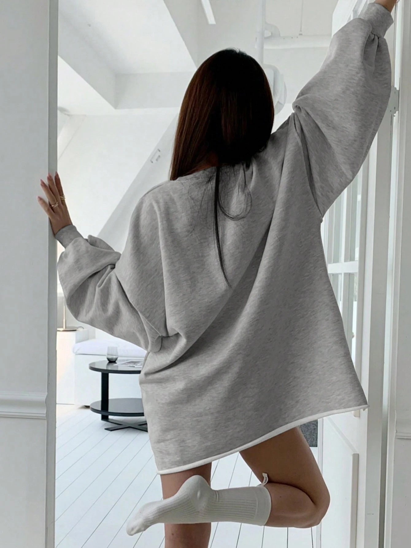 SXV Loose Fit Letter Graphic Crew Neck Thermal Lined Pullover Sweatshirt For Women Fall,Winter