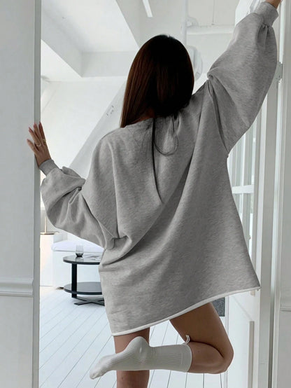 SXV Loose Fit Letter Graphic Crew Neck Thermal Lined Pullover Sweatshirt For Women Fall,Winter