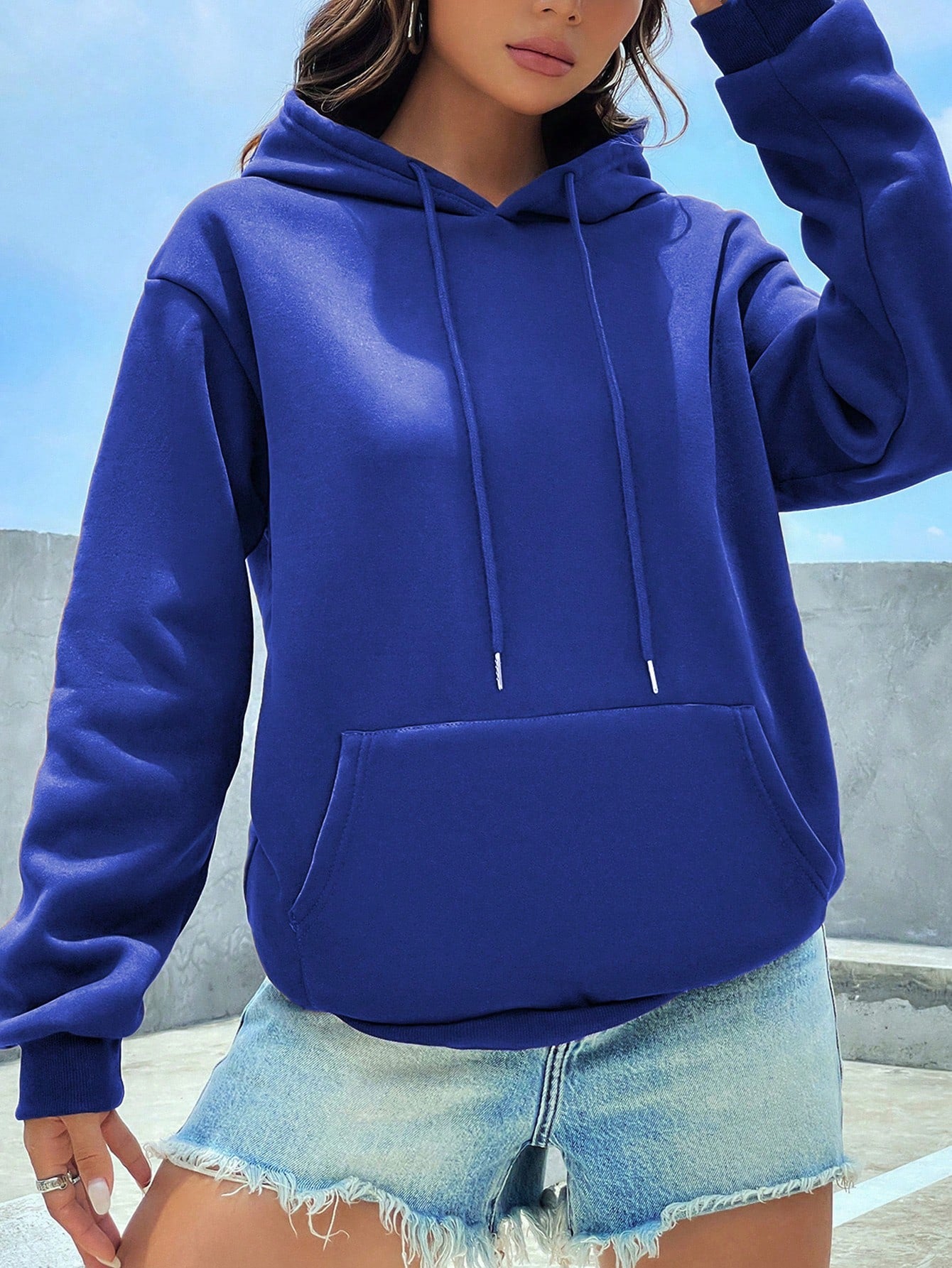 SXV Kangaroo Pocket Drop Shoulder Drawstring Thermal Hoodie