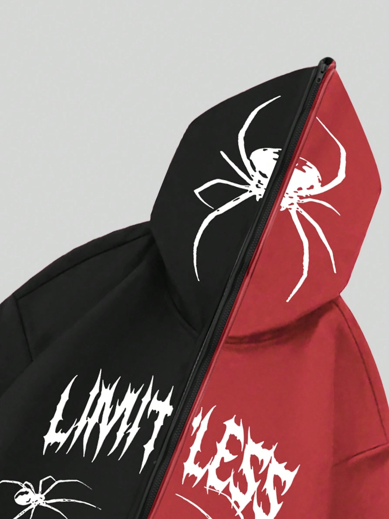 SXV Letter & Spider Printed Zip Up Hoodie