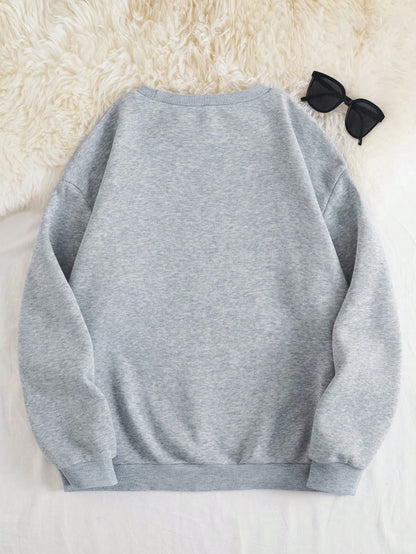 SXV etter Printed Round Neck Long Sleeve Casual Sweatshirt