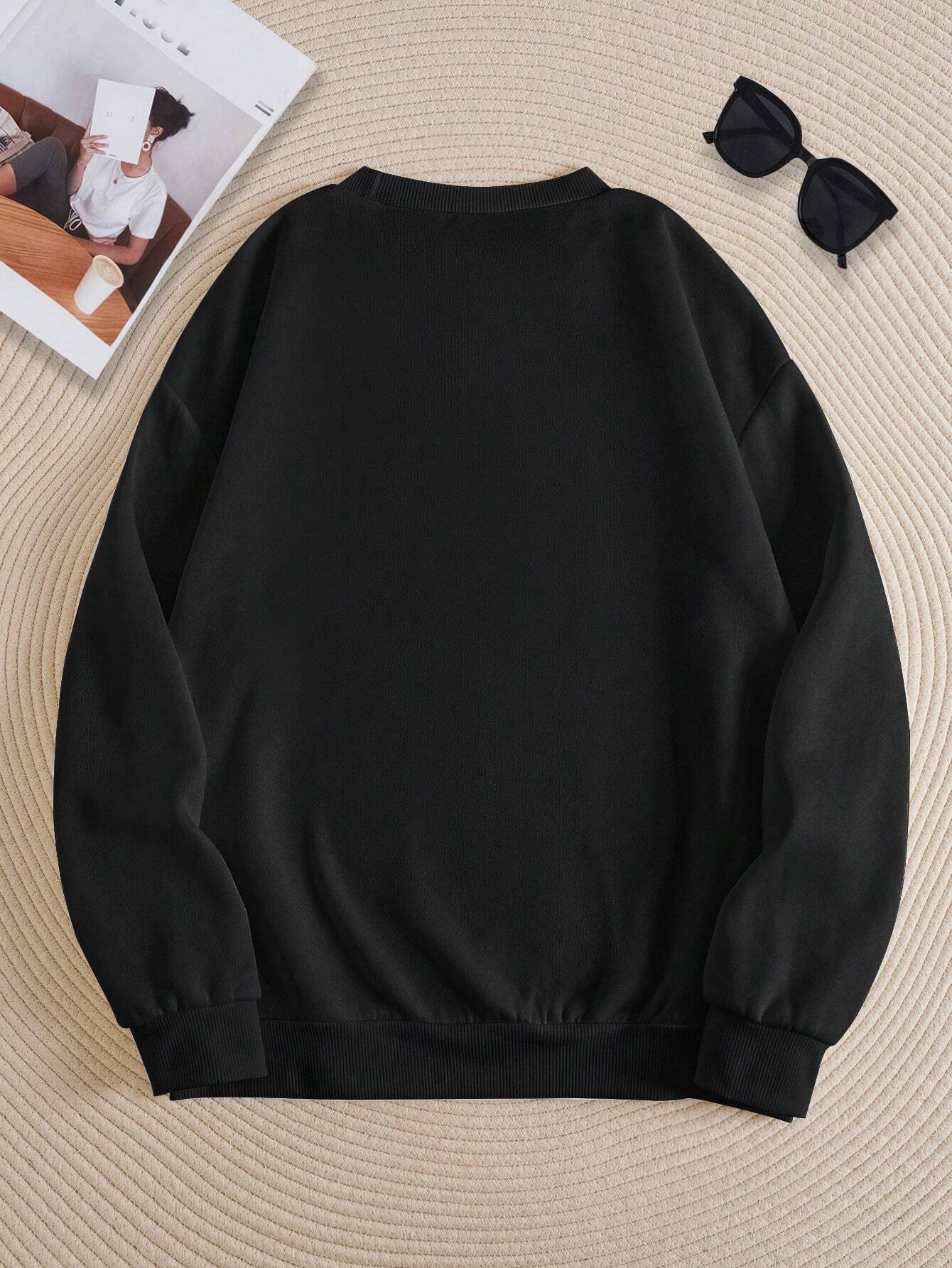 SXV etter Printed Round Neck Long Sleeve Casual Sweatshirt