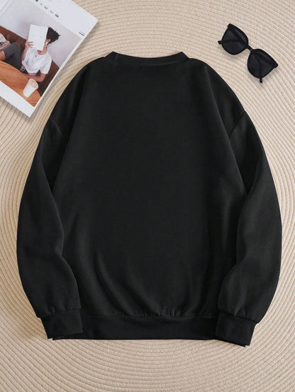 SXV etter Printed Round Neck Long Sleeve Casual Sweatshirt