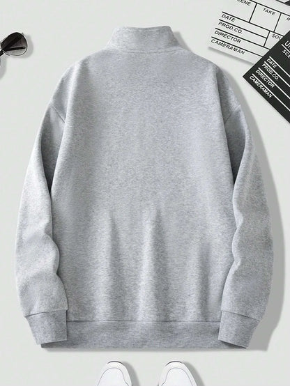 SXV STYLE Solid Plain Half Zipper Collared Sweatshirt for Men