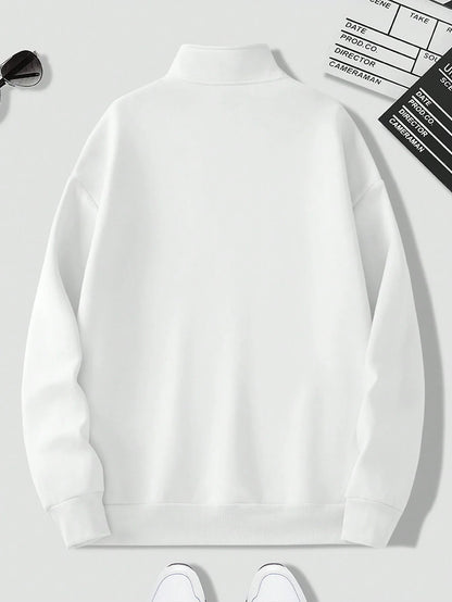 SXV STYLE Solid Plain Half Zipper Collared Sweatshirt for Men