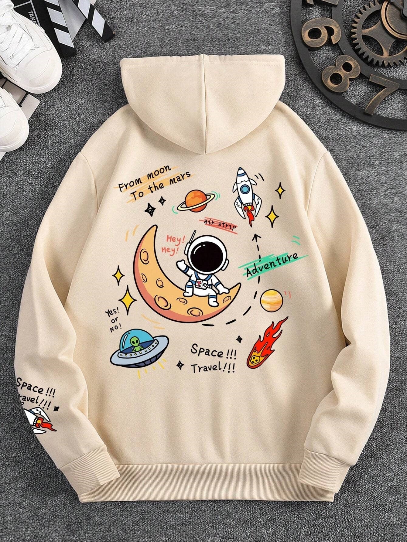 SXV  'SPACE TRAVEL’ Printed Cool Aesthetic Sweatshirt Hoodie