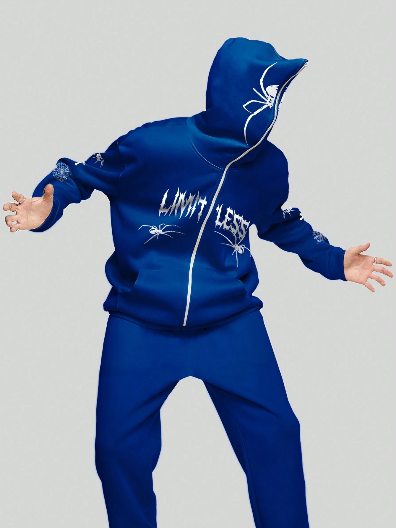 SXV Letter & Spider Printed Zip Up Hoodie