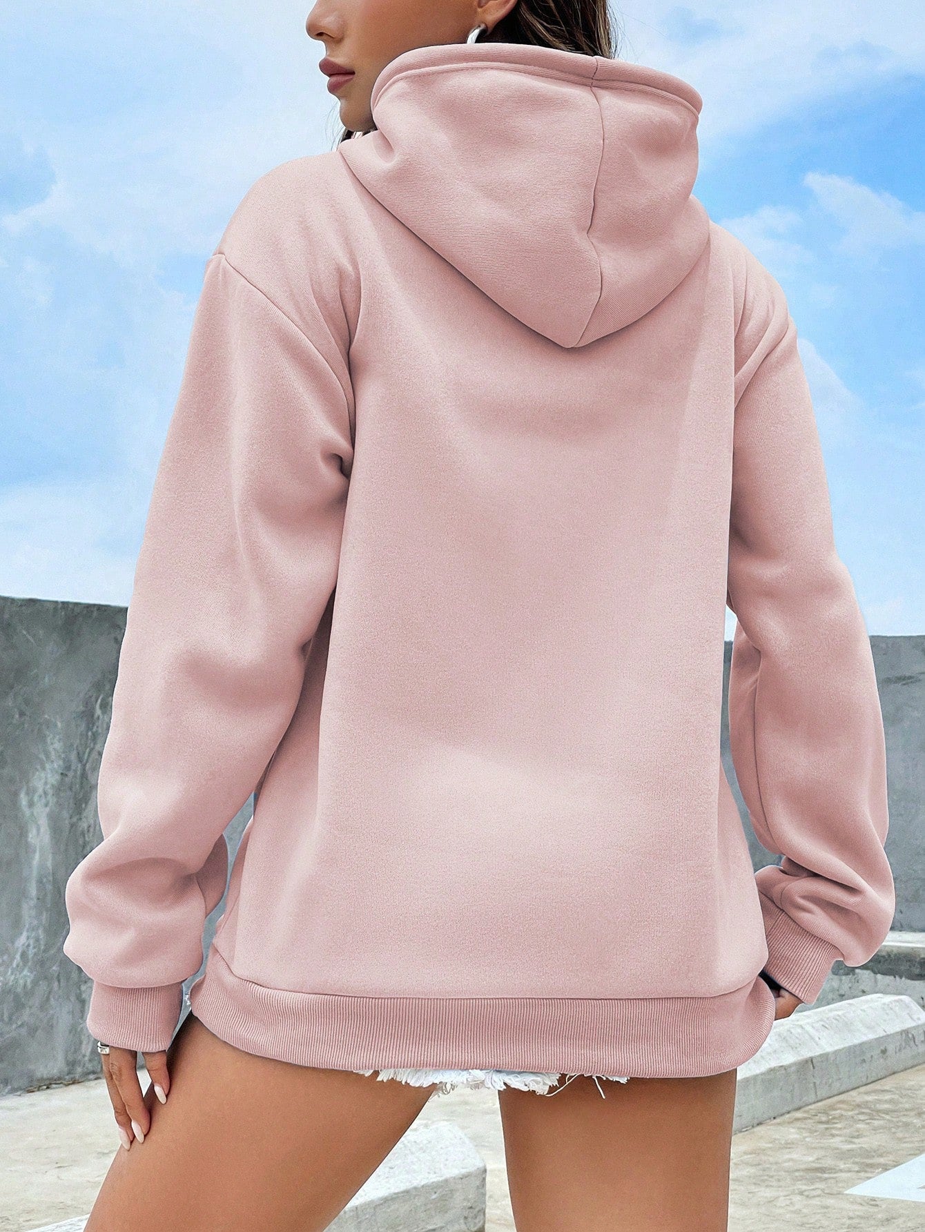 SXV Kangaroo Pocket Drop Shoulder Drawstring Thermal Hoodie
