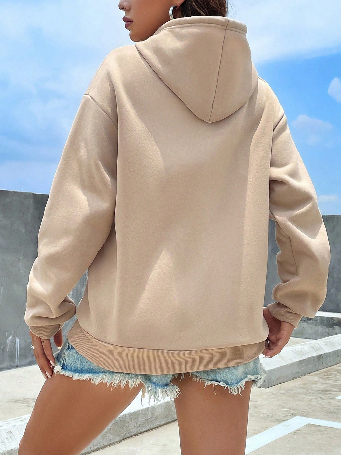 SXV Kangaroo Pocket Drop Shoulder Drawstring Thermal Hoodie