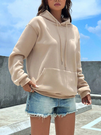 SXV Kangaroo Pocket Drop Shoulder Drawstring Thermal Hoodie