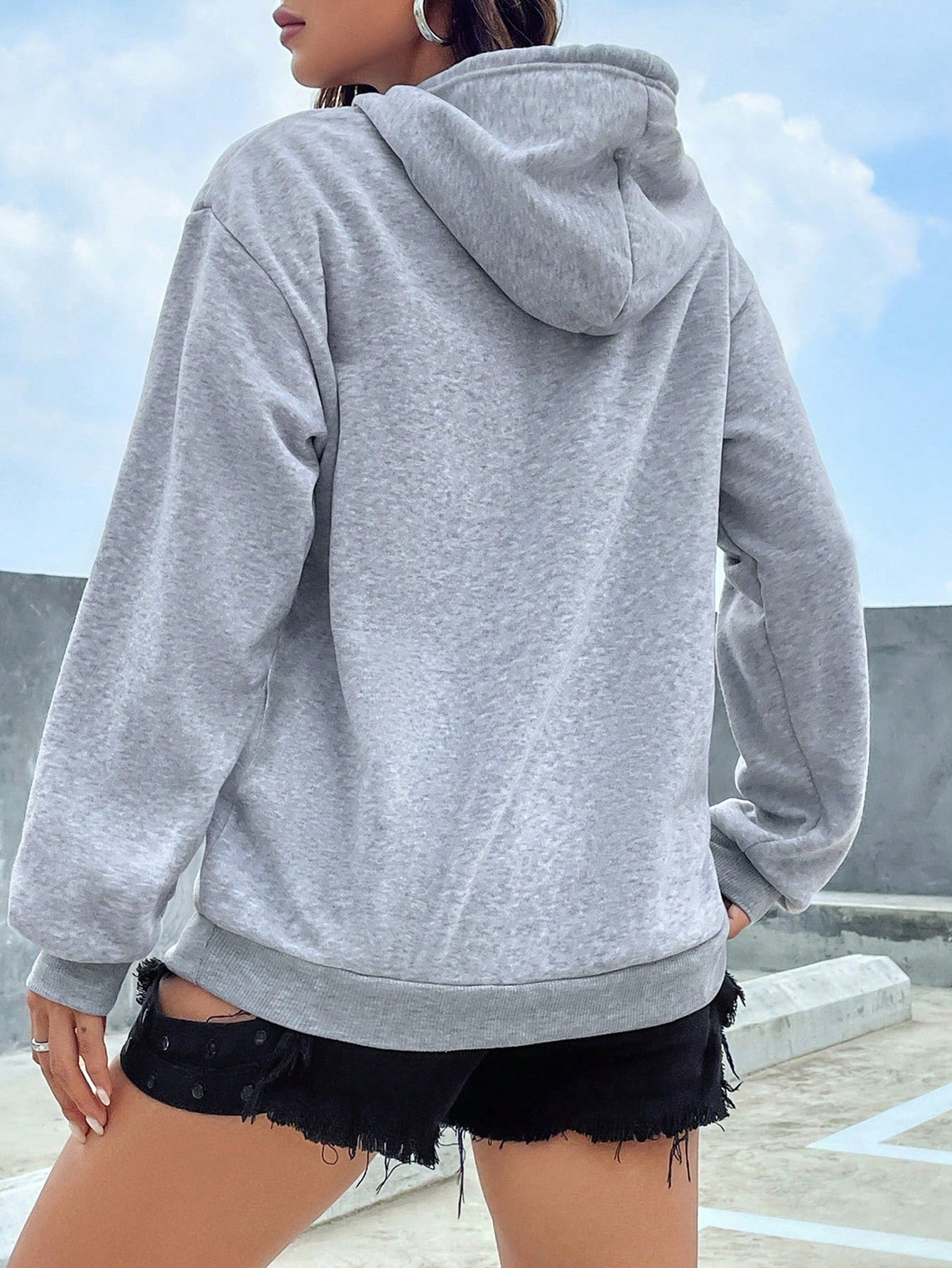 SXV Kangaroo Pocket Drop Shoulder Drawstring Thermal Hoodie