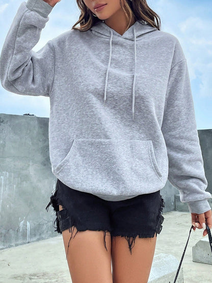 SXV Kangaroo Pocket Drop Shoulder Drawstring Thermal Hoodie