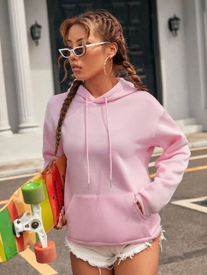 SXV Kangaroo Pocket Drop Shoulder Drawstring Thermal Hoodie