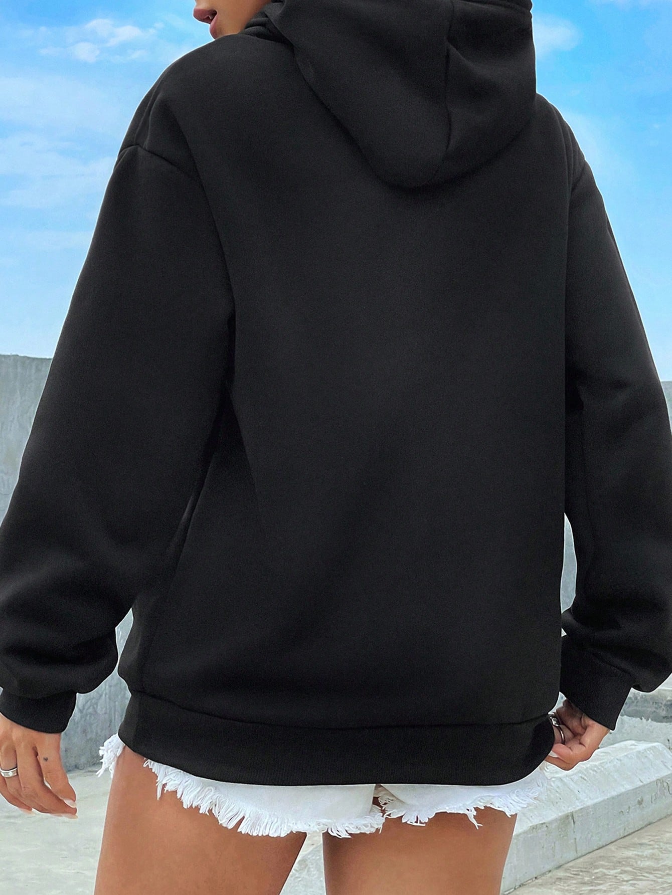 SXV Kangaroo Pocket Drop Shoulder Drawstring Thermal Hoodie