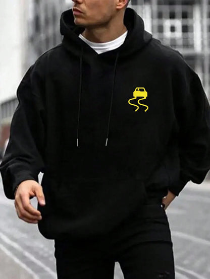 SXV Men's Hoodie With Car & Slogan Print And Thermal Lined