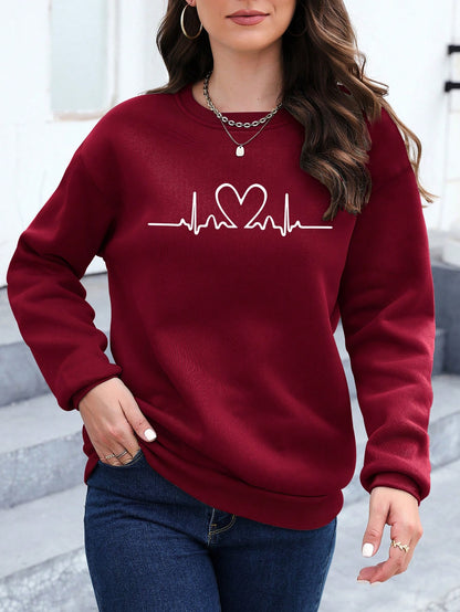 SXV Women's Heart Printed Drop Shoulder Sweatshirt