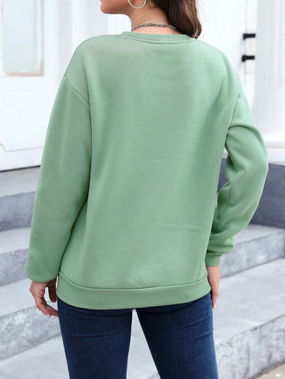 SXV Women's Heart Printed Drop Shoulder Sweatshirt