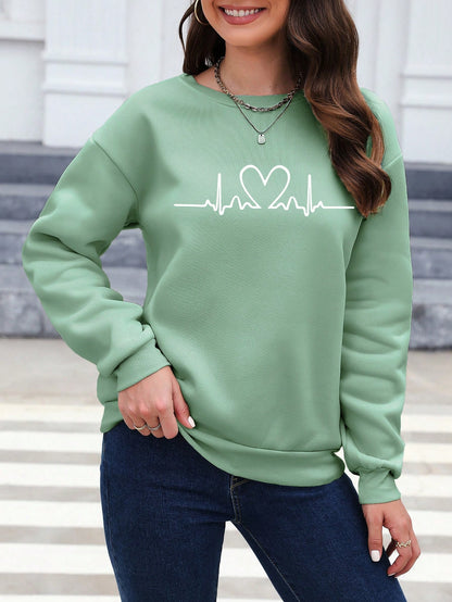 SXV Women's Heart Printed Drop Shoulder Sweatshirt
