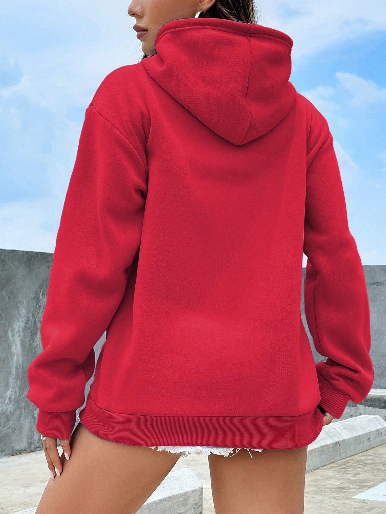 SXV Kangaroo Pocket Drop Shoulder Drawstring Thermal Hoodie