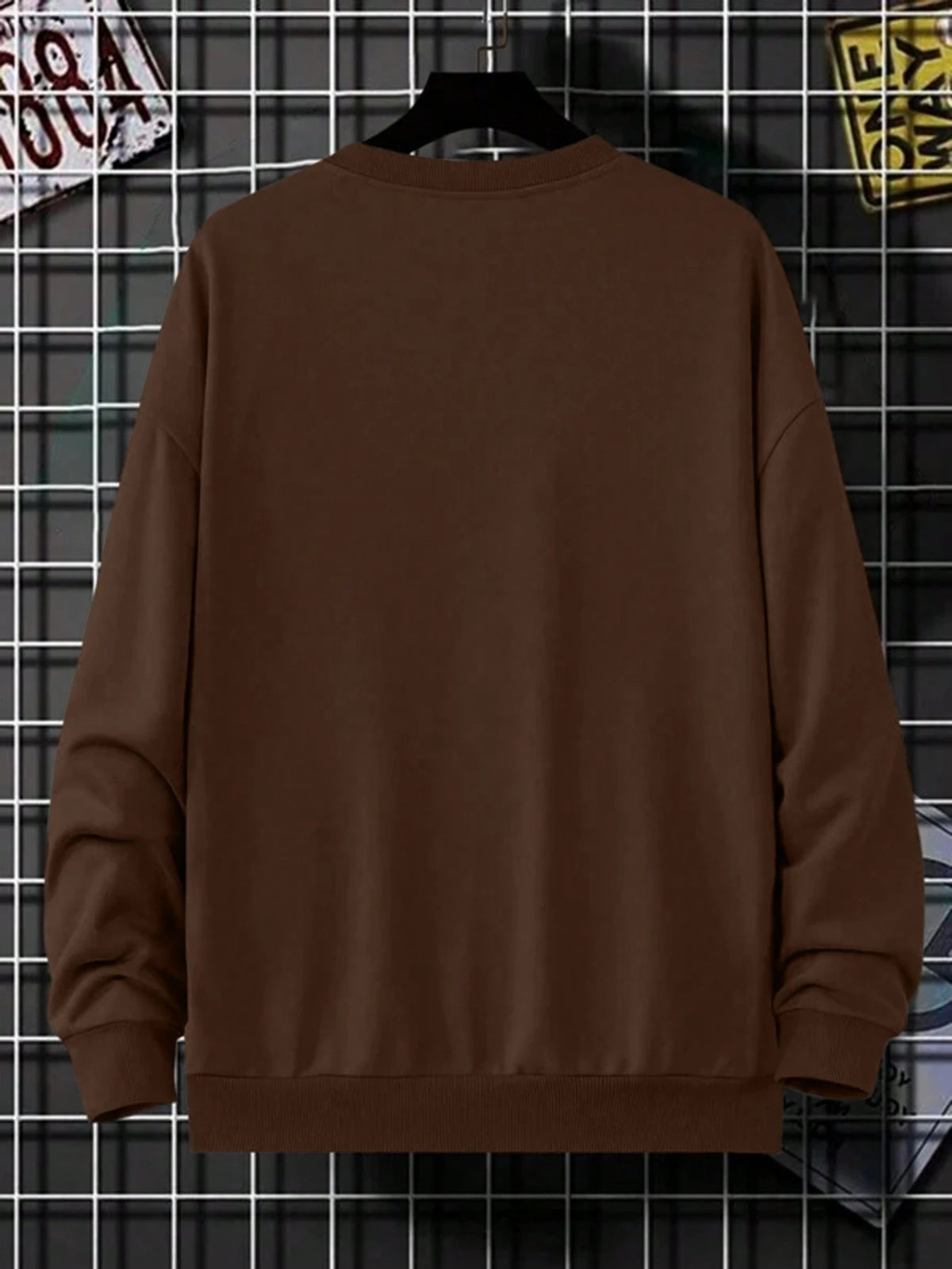 SXV Men's Minimalist Letter Print Slim Fit Crew Neck High Street Vintage Casual Thin Thermal Lined Sweatshirt