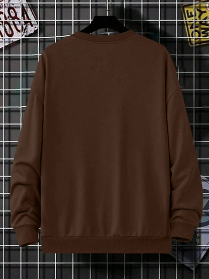 SXV Men's Minimalist Letter Print Slim Fit Crew Neck High Street Vintage Casual Thin Thermal Lined Sweatshirt