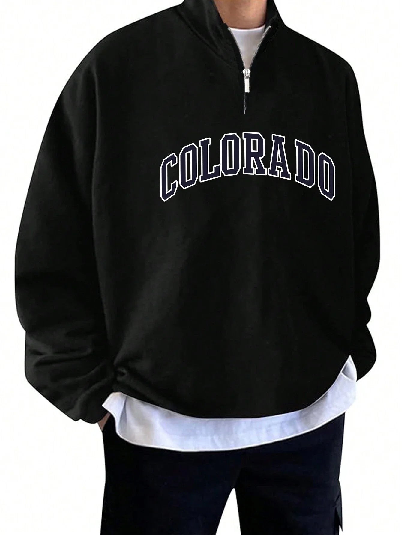 SXV STYLE COLORADO Printed Half Zipper Collared Sweatshirt for Men