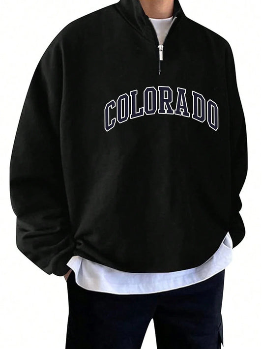 SXV STYLE COLORADO Printed Half Zipper Collared Sweatshirt for Men