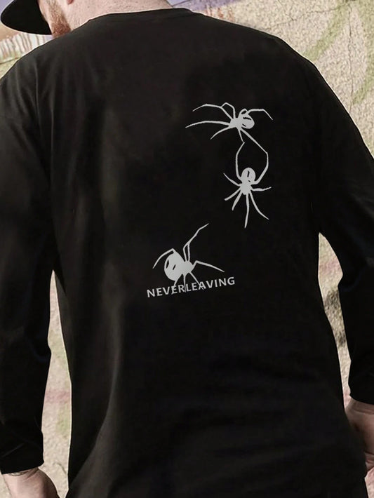 SXV Neverleaving Men Spider & Letter Graphic Drop Shoulder Full sleeves  Tee