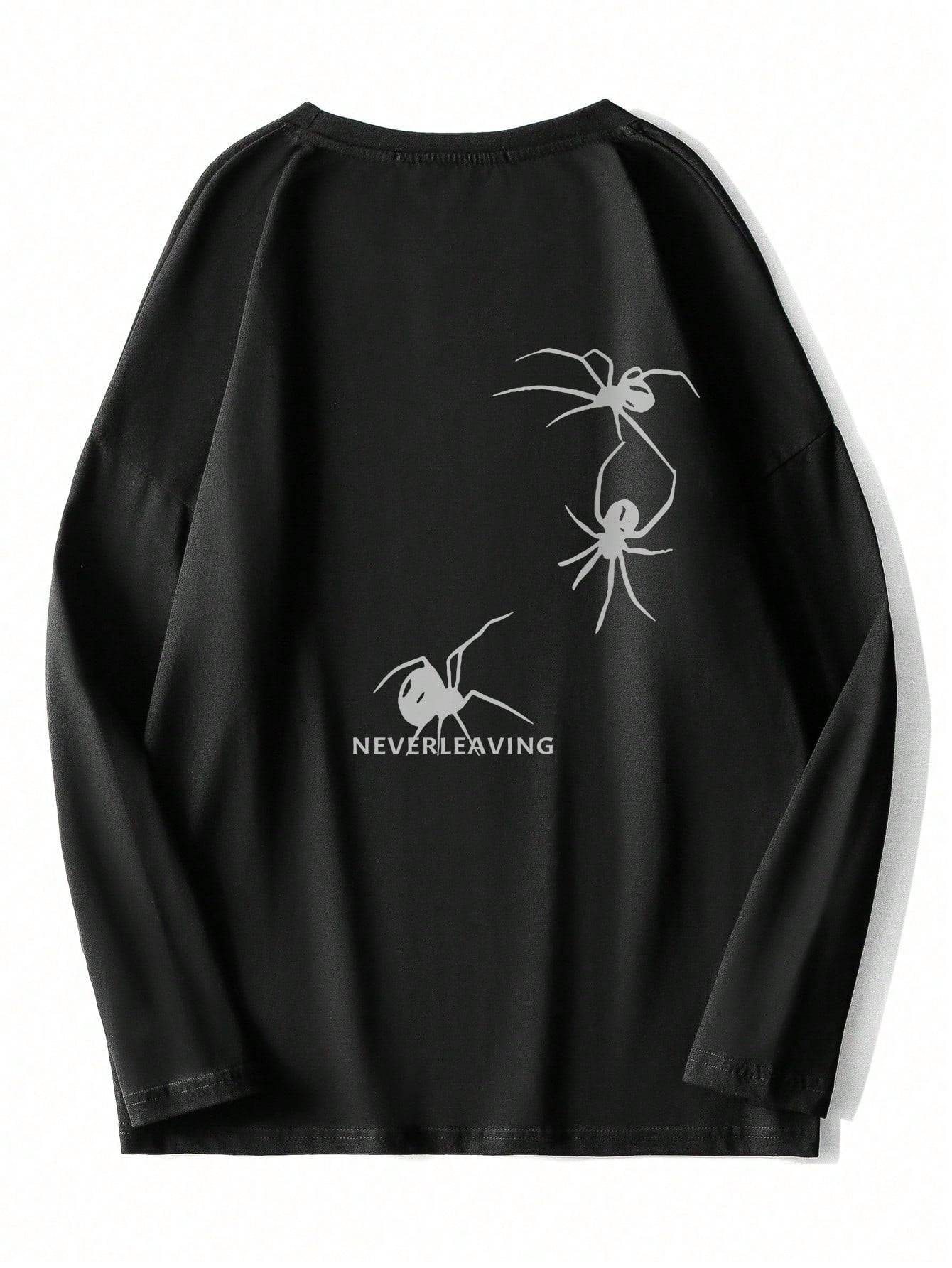 SXV Neverleaving Men Spider & Letter Graphic Drop Shoulder Full sleeves  Tee
