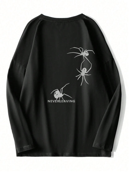 SXV Neverleaving Men Spider & Letter Graphic Drop Shoulder Full sleeves  Tee