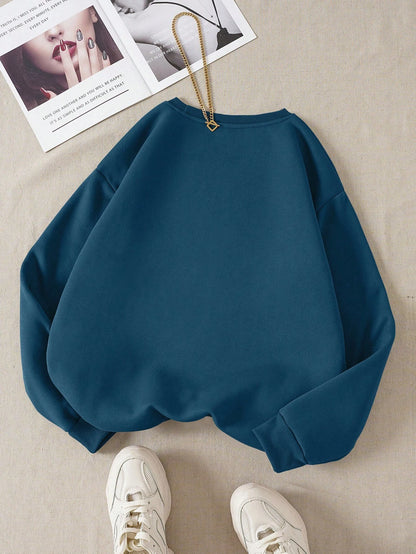 SXV Letter & Floral Print Thermal Pullover