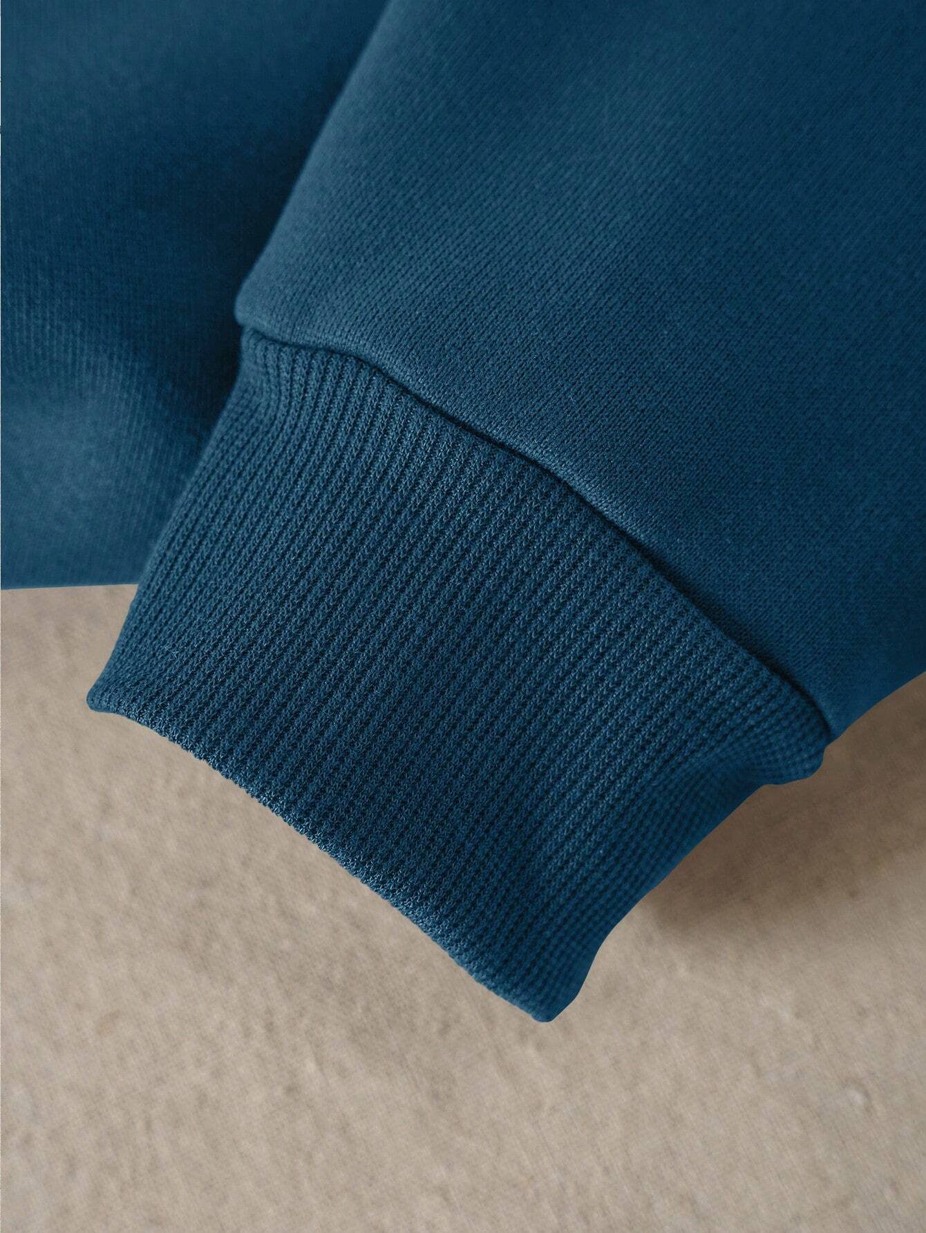 SXV Letter & Floral Print Thermal Pullover