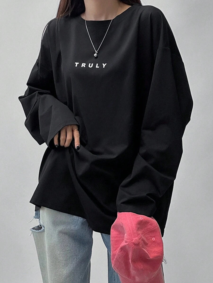 SXV 'TRULY’ Printed Cool Aesthetic Drop Shoulder Oversized Baggy T-shirt