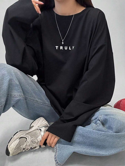 SXV 'TRULY’ Printed Cool Aesthetic Drop Shoulder Oversized Baggy T-shirt