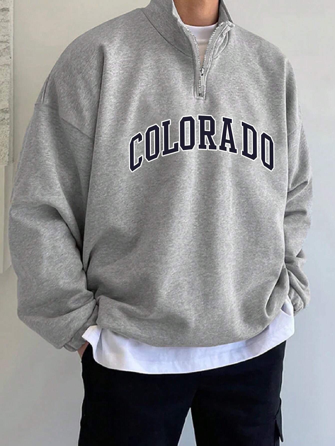 SXV STYLE COLORADO Printed Half Zipper Collared Sweatshirt for Men