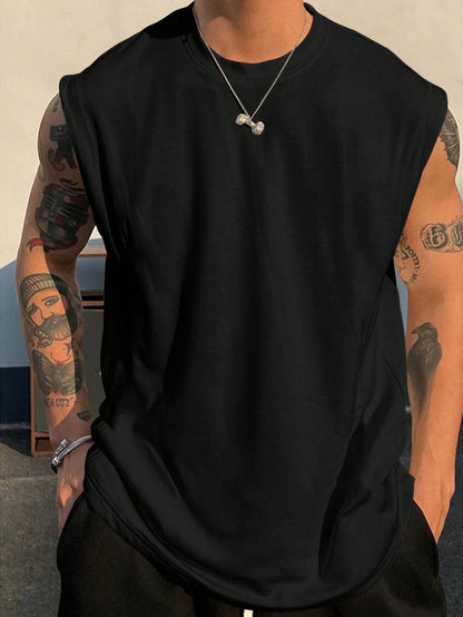 SXV Men's Solid Color Wide Shoulder Tank Top Tee (Customised)